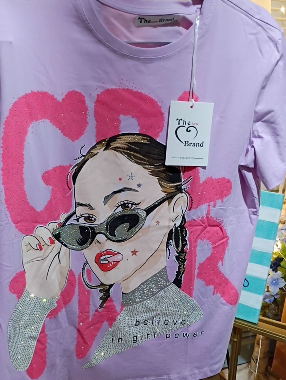 Collection B Lavender Graphic Tee with Pink Lettering and Glitter Accents